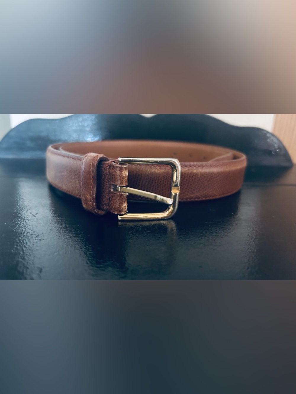 Paul Stuart Brown Leather Belt with Gold Buckle